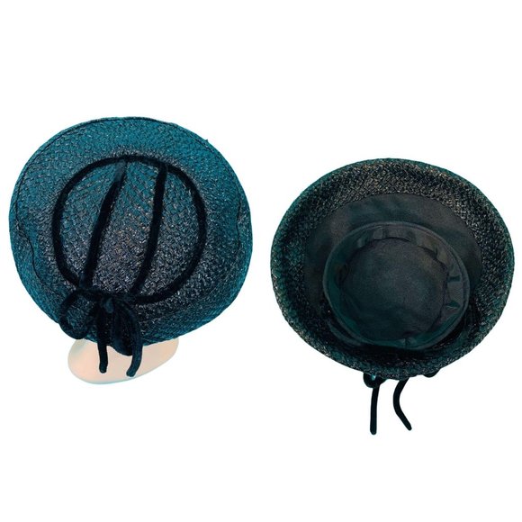 Vintage 1950s Wicker Hat Womens Large Black Sun Velvet Detail - Picture 11 of 11